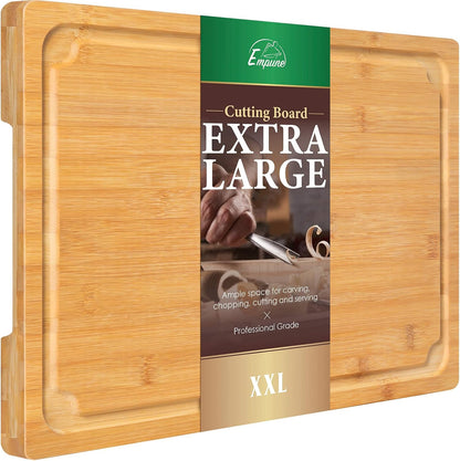 Extra Large Cutting Board, 17.6" Bamboo Cutting Boards for Kitchen with Juice Groove and Handles Kitchen Chopping Board for Meat Cheese board Heavy Duty Serving Tray, XL, Empune