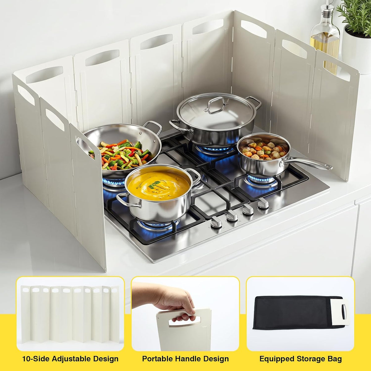 10 Sided Foldable Stove Guard Splatter Shield with Storage Bag