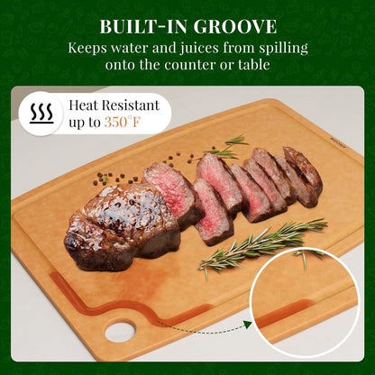 Kikcoin Wood Cutting Board Set of 3, Cutting Boards for Kitchen with Holder Dishwasher Safe Non-slip Chopping Board with Juice Groove, Wood Fiber Composite Cutting Boards