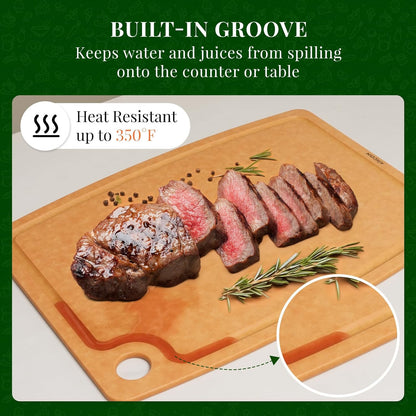 Kikcoin Wood Cutting Board, Cutting Boards for Kitchen Dishwasher Safe Non-slip Chopping Board with Juice Groove, Wood Fiber Composite Cutting Board with Hanging Hole, 14.6"*10.8"