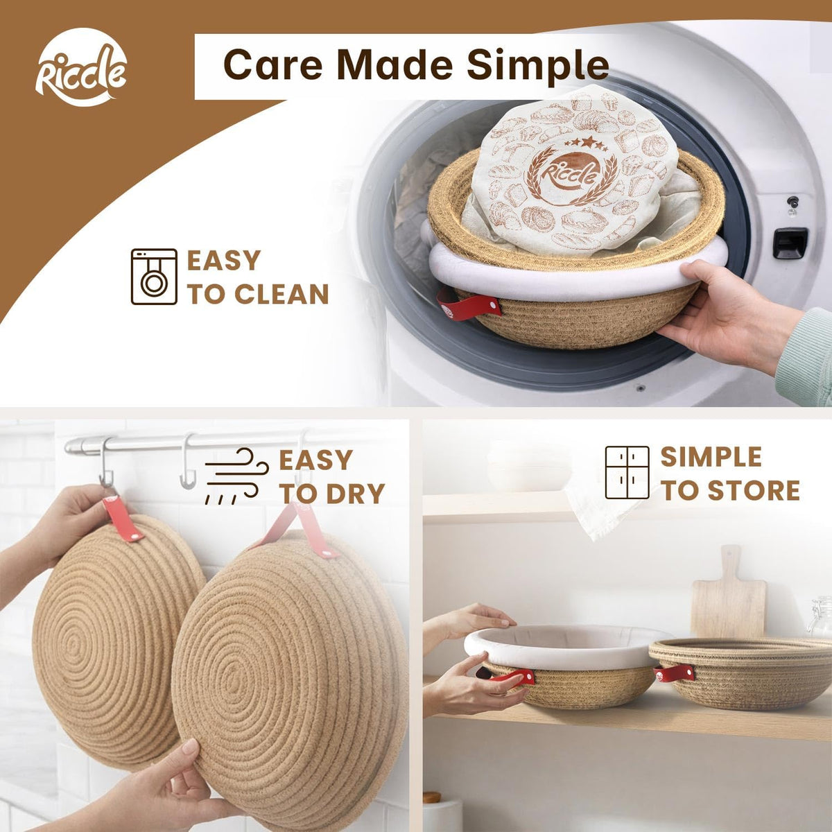 RICCLE Banneton Bread Proofing Basket, 2 Round Sourdough Banneton Baskets