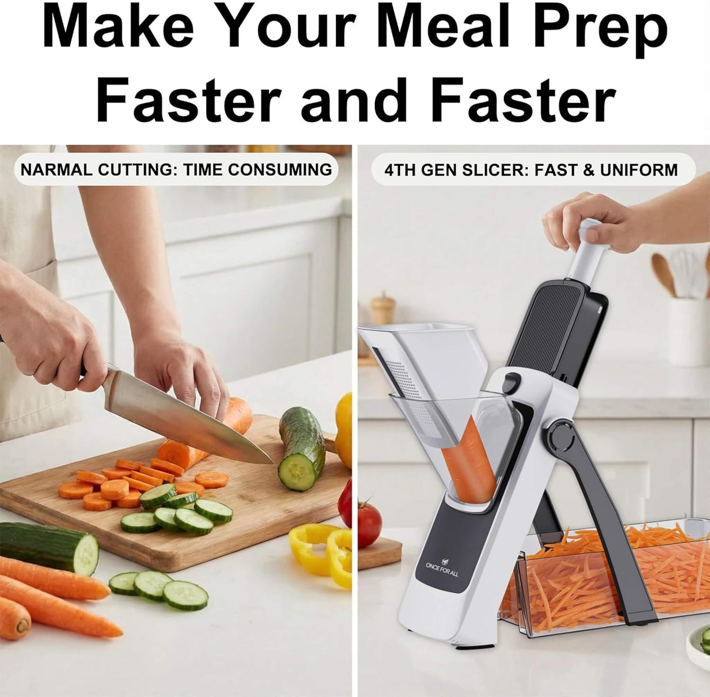 ONCE FOR ALL Upgrade Safe Mandoline Slicer Plus, Biger Size, Adjustable Vegetable Food Chopper Potato Fries Cutter, Detachable Blade, Kitchen Chopping Artifact, Gift (SkyBlue)