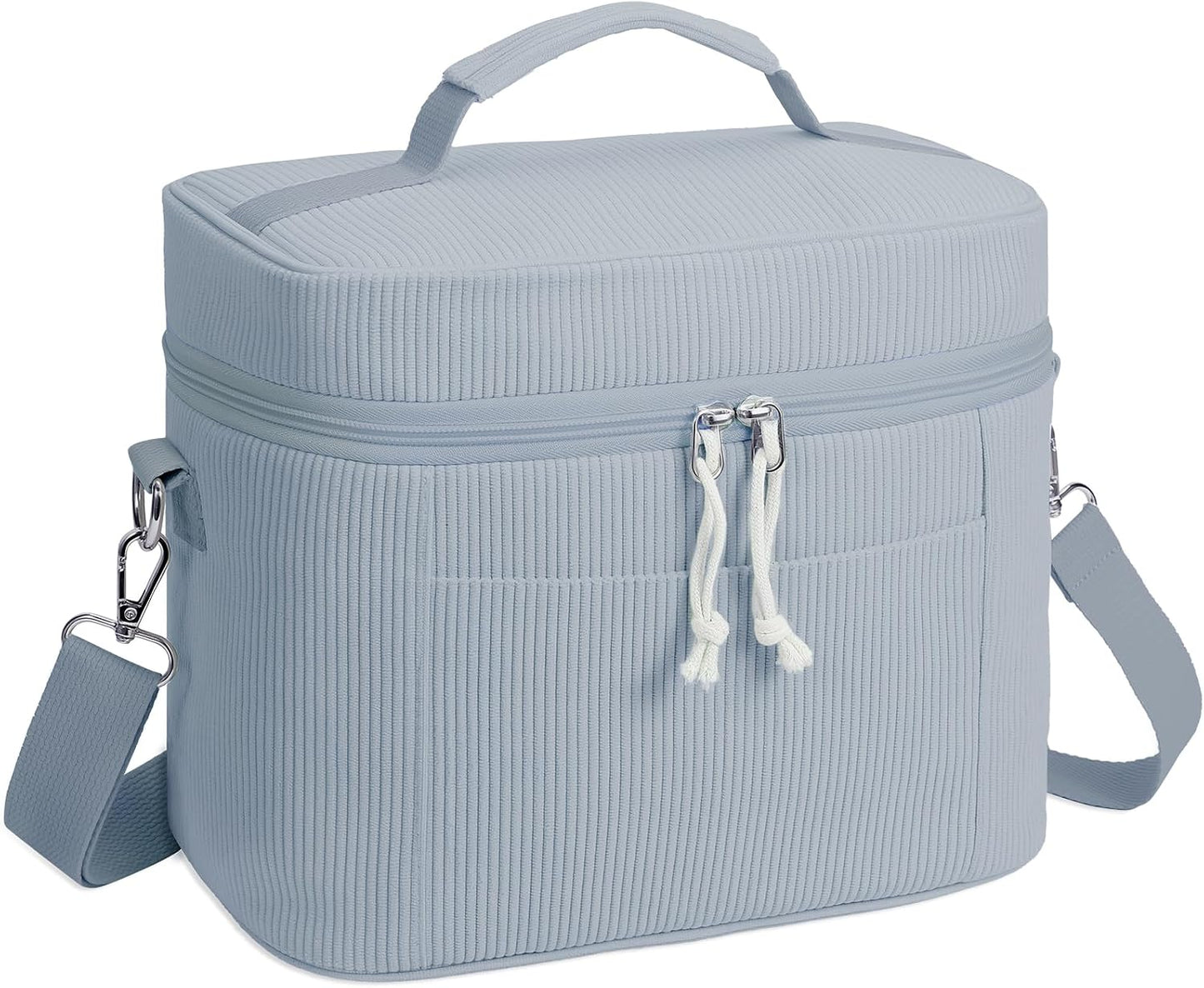 HowFly Lunch Bag Women Lunch Box for Women Cute Corduroy Insulated Lunch Bag Adult Large Cooler Lunch Tote Bags for Work Picnic Beach, Blue