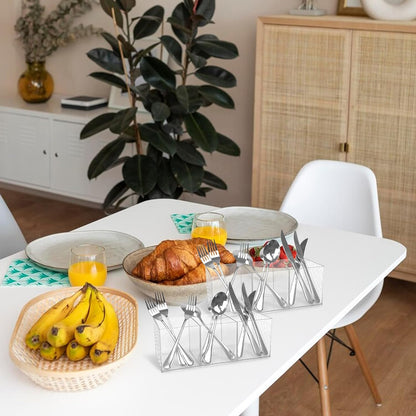 Rainmae 2Pack Acrylic Cutlery Storage Organizer, Plastic Cutlery Utensil Holder Storage Organizer Caddy for Kitchen Countertop Organization - Holds Fork, Knife, Spoon, Silverware Tableware Storage Box