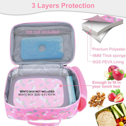 RHCPFOVR Kids Lunch Bag - Insulated Lunch Box for Boys Girls,Washable Lunch Bag and Reusable Toddler Leak-proof Lunchbox for School and Daycare - Colors A
