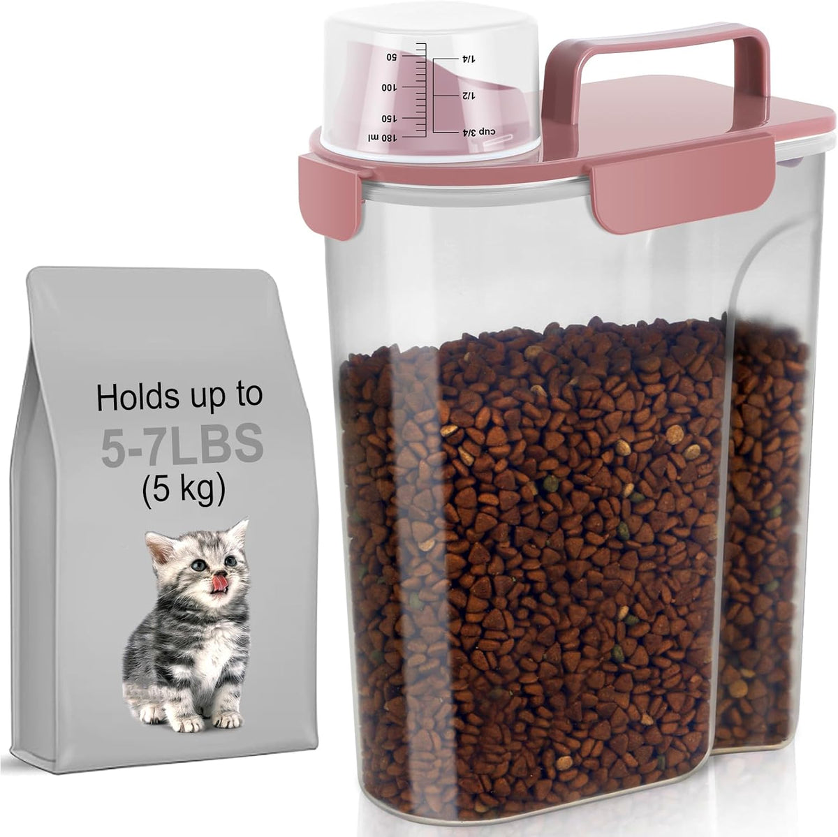 LEAWALK 5Lbs Airtight Cat Dog Food Storage Container with Upgraded Large Nozzle BPA-Free, Pet Food Storage Containers for Rice, Grain, Pet Food, Flour, Dog Treat Storage (Dark Gray, 5L-1pack)