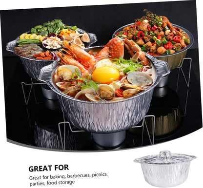 Round Foil Baking Pan Lid Heavy Duty Tin Foil Dish for Oven Cooking Large Capacity Food Prep Tray for Roasting Fish and Meat Disposable Aluminum Container