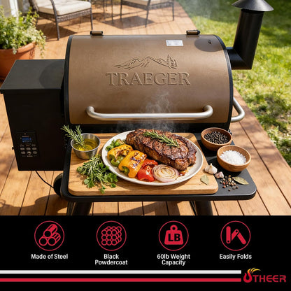 Upgraded Grill Table for Weber Kettle 22"/18"/26", Master Touch 22", Smokey Mountain, Recteq Pellet Grill RT-B380, Prep Station with Cutting Board, Basin, 4 Hooks, Shelf for Weber Kettle Accessories