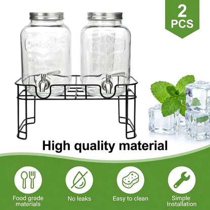 Accguan 1-Gallon Drink Dispenser,Glass Water Dispenser with Tin Lid and Stainless steel faucet,Black Iron Frame,Mason Drink Dispenser for Parties, Picnics, Barbecues and Daily,2 pack