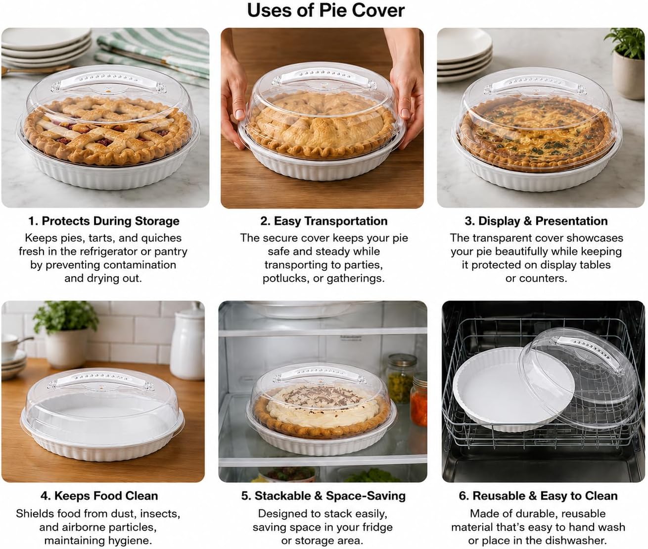 1-ct - Reusable Pie Container With Lid, 9" (Clear Lid) Transparent Pie Carrier Pastry Storage Durable Plastic Food Cakes Tarts & Desserts Container with Secure Lid for Transport & Storage
