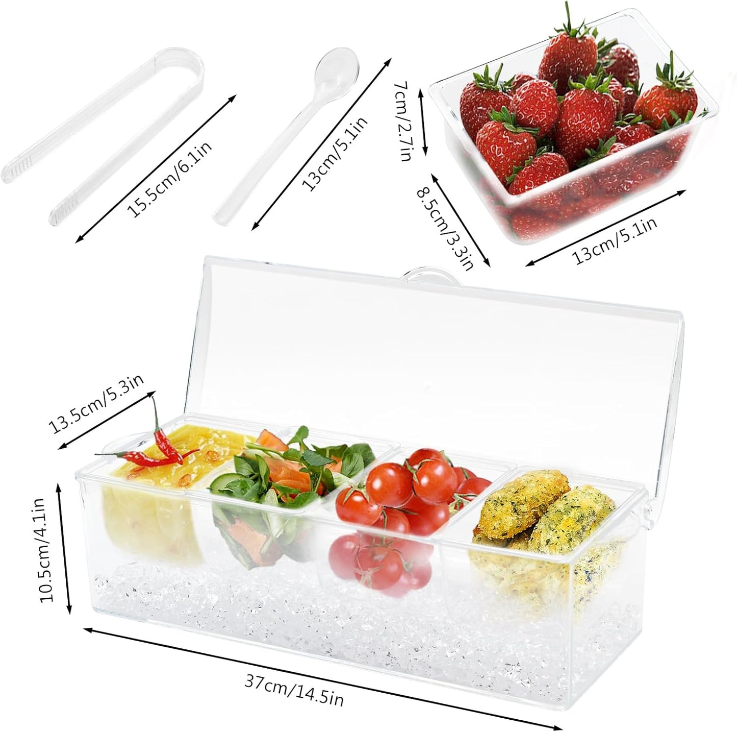 Condiment Tray, Garnish Tray for Bartenders, Fruit Tray for Bar & Bar Fruit Tray, Bar Caddy & Condiment Caddy, Garnish Serving Caddy for Home Bar, Parties & Bartending (4 Compartments)