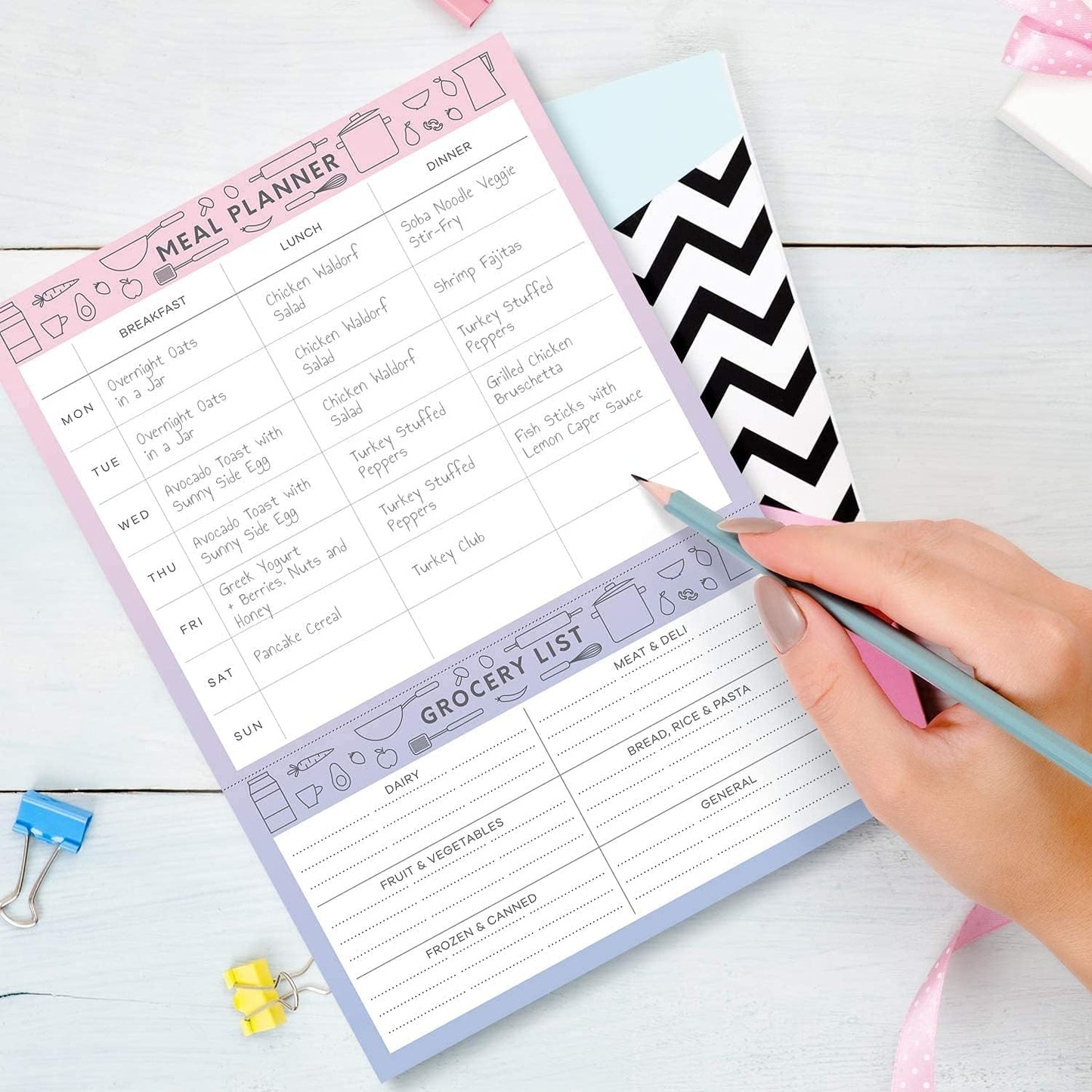 Sweetzer & Orange Meal Planner Notepad and Grocery List | 7x10 inch Pad for Organized Weekly & Daily Planning | Tear-Off Grocery Magnetic Notepad Checklist for Convenient Shopping