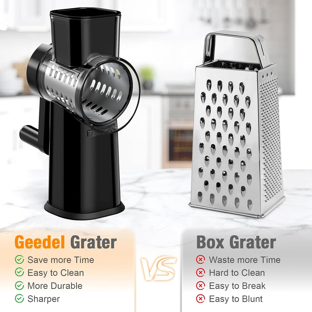 Ibergrif Rotary Cheese Grater Hand Crank– Manual Vegetable Slicer Mandoline with Foldable Handle, Rotary Grader with 3 Interchangeable Blades, Manual Cheese Shredder with Suction Base
