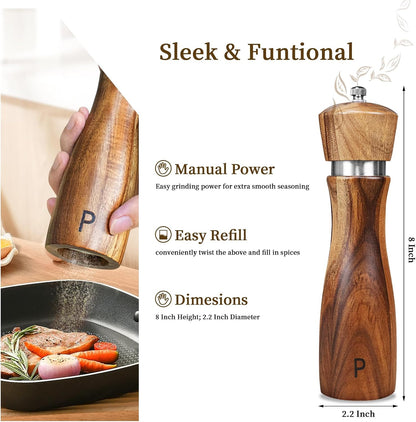 Haomacro Wooden Salt and Pepper Grinder Set Refillable Salt & Pepper Mills