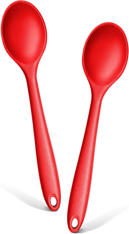 E-far Silicone Cooking Spoon Set of 2, Heat Resistant Kitchen Spoons Utensils Nonstick Mixing Spoon for Baking Stirring Serving, Non-Toxic & Dishwasher Safe (Black)