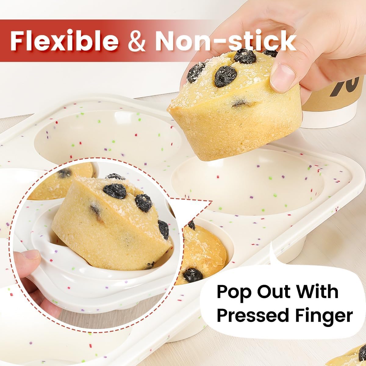 CAKETIME Mini Muffin Pan, Metal Reinforced Frame Mini Cupcake Pans 24 Cups Nonstick Muffin Silicone Molds with Handle for Baking Muffins, Cupcakes, Egg Bites 2 Pack