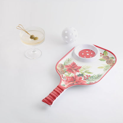 UPware Watermelon Melamine Chip and Dip Snack Tray, Summer Fruit Pickleball Paddle Shape Platter for Chips, Salsa, Fruits, and Appetizers, 15.75 x 8 Inch