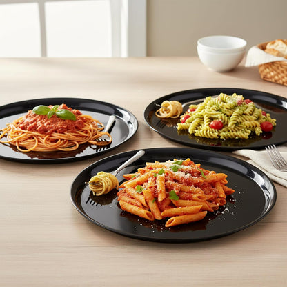 Smarty Had A Party 12 Inch Black Round Plastic Serving Tray – Heavy-Duty Party Platters & Catering Trays, Reusable or Disposable Plastic Trays for Serving Food, Elegant Party Tray Set of 25