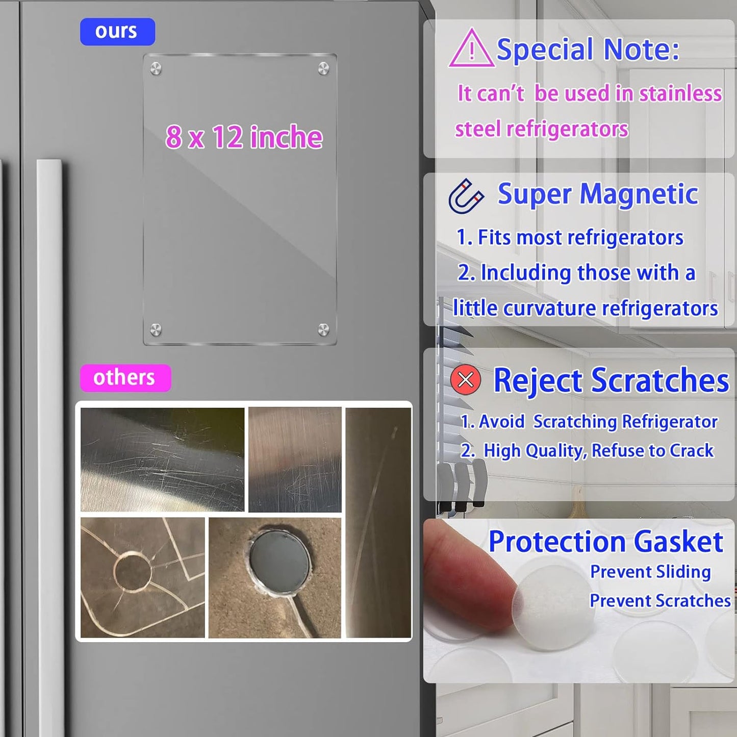 JonXon 8"X12" Acrylic Magnetic Menu Board for Kitchen,Acrylic Weekly Calendar for Fridge,Clear Meal Planner for Refrigerator,Magnet Fridge Menu Planner with 6 Magnetic Erasable Markers