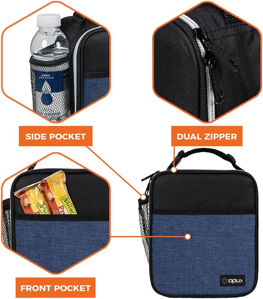 opux Premium Insulated Lunch Box, Soft School Lunch Bag for Kids Boys Girls, Leakproof Small Lunch Pail Men Women Work, Reusable Compact Cooler Tote Lunchbox for Office Adult, Black