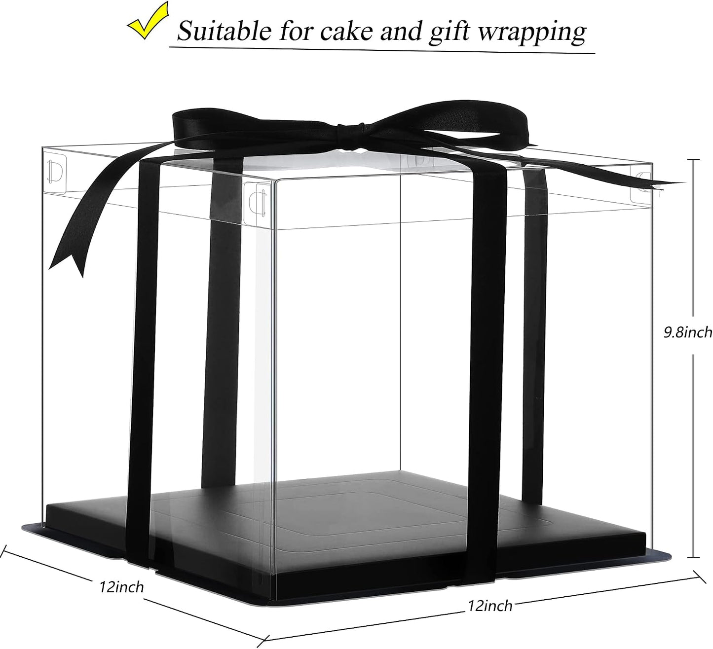 XININSUN 2Pcs Large Cake PET Clear Box, 10" X 10" X 9" with ribbon and pre-folded lid, for 8" cake packing carry, baking cookie display, Carry Tall Layer Gift, Festive Gift Box -White