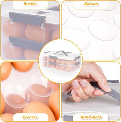 2-Layer Deviled Egg Containers with Lid, 36 Slots Deviled Egg Tray Carrier with Handle and Deviled Egg Injector Piping Tool, Portable Egg Storage Carrier Tray Platter for Party Picnic Travel (white)