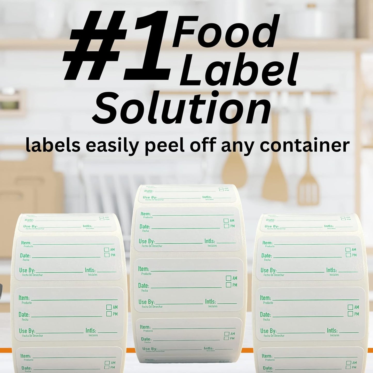 2x1 Removable Freezer Food Labels Stickers for Containers, 1000 Waterproof Label Stickers for Jars, Removable Labels for Storage Bins, with Easy Peel-Off (1000, Green)