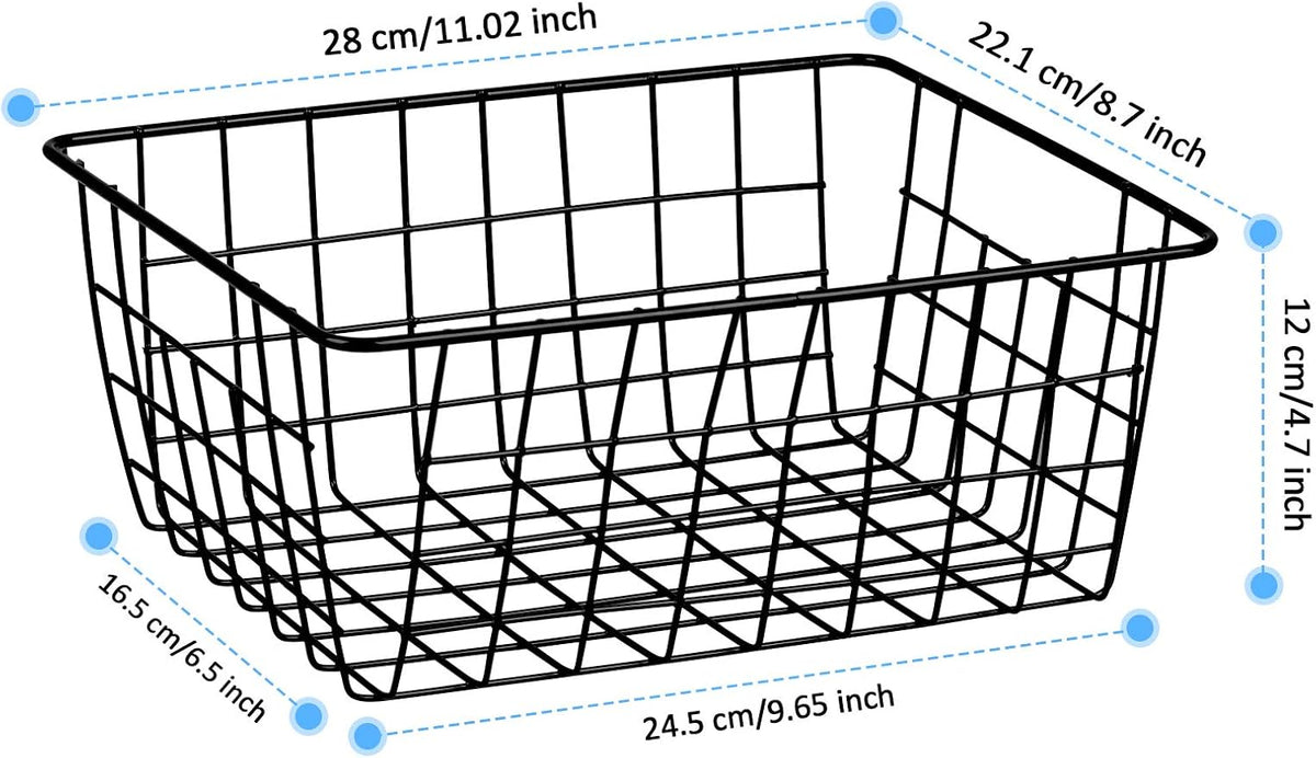 Metal Wire Baskets, Dveda 6 Pack 11.02" x 8.7" x 4.7" Durable Metal Storage Basket, Black Wire Basket with Handles for Cabinets, Pantry Storage, Bathroom, Shelf Organizing