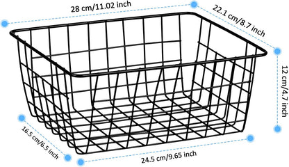 Metal Wire Baskets, Dveda 6 Pack 11.02" x 8.7" x 4.7" Durable Metal Storage Basket, Black Wire Basket with Handles for Cabinets, Pantry Storage, Bathroom, Shelf Organizing