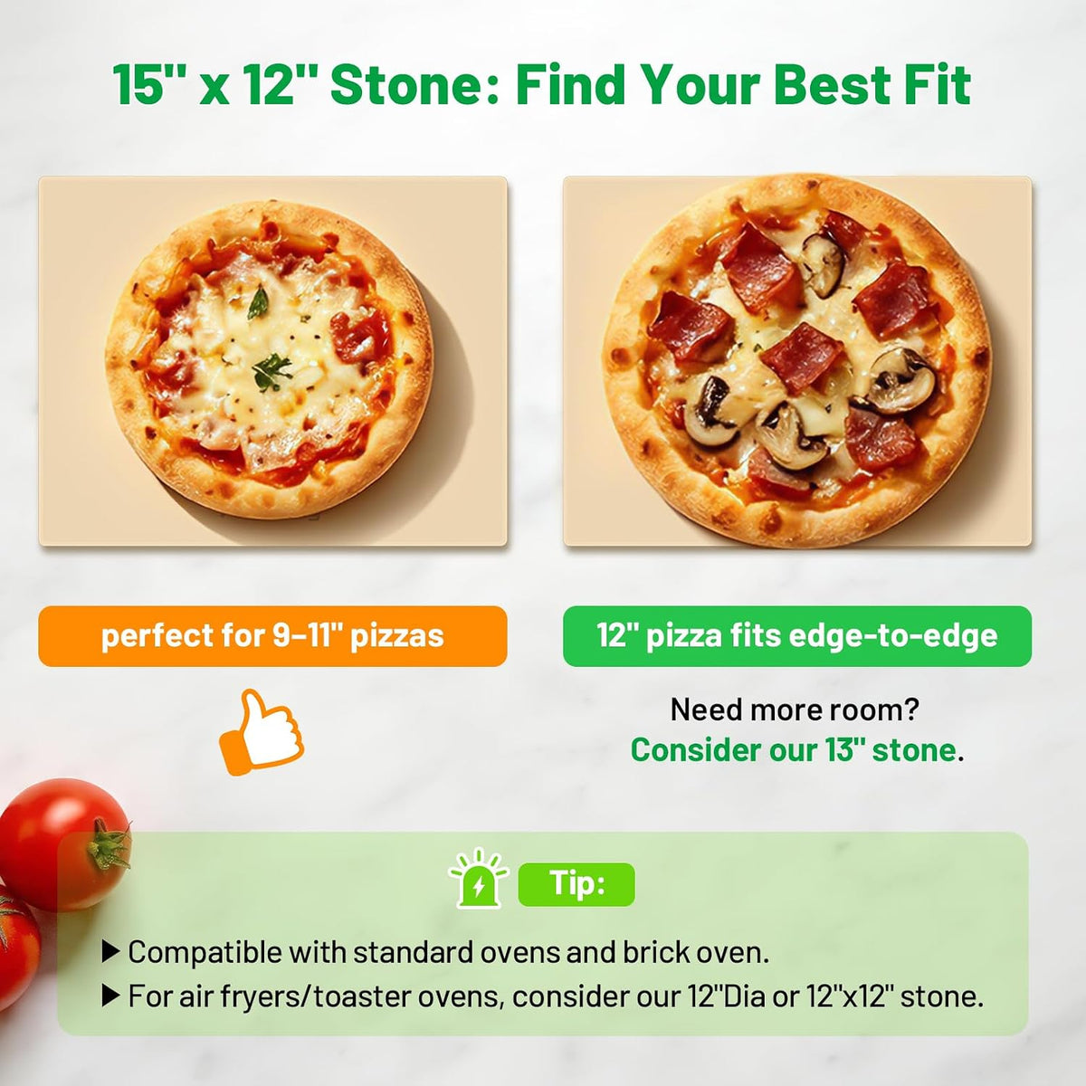 Cordierite Pizza Stone for Oven & Grill, 15 x 12 Inch Rectangular