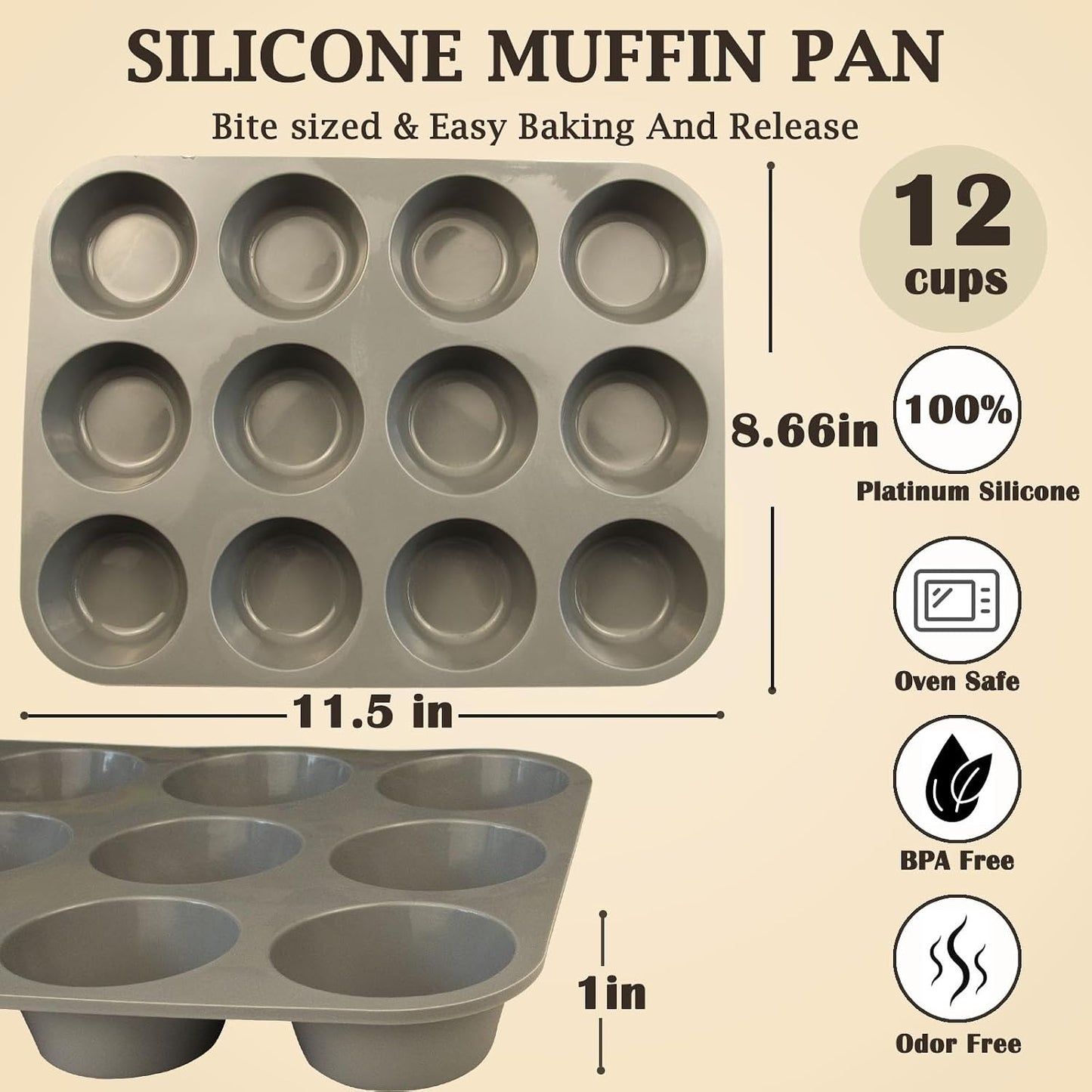 24 Cups Silicone Mini Muffin Pan Set, Nonstick Mini Cupcake Pans, BPA Free Small Muffin Tin for Baking, Set of 2 (Green+Purple)