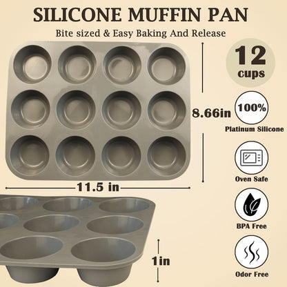 24 Cups Silicone Mini Muffin Pan Set, Nonstick Mini Cupcake Pans, BPA Free Small Muffin Tin for Baking, Set of 2 (Green+Purple)