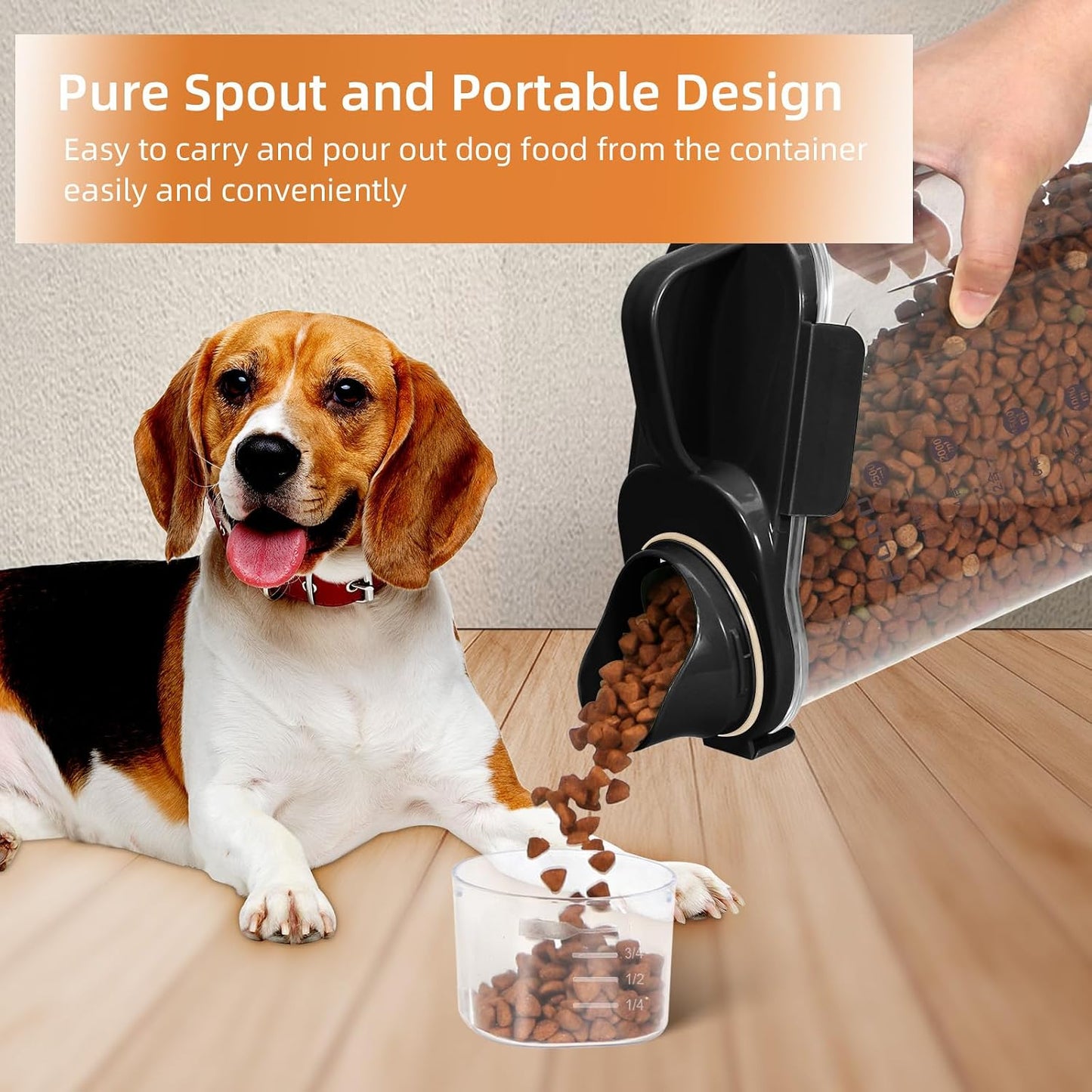 3-5Lbs Small Cat and Dog Food Storage Container BPA Free, Airtight Pet Food Storage Containers with Large Pour Spout/1 Measuring Cup/ 3 Safety Locks and Double-Layer Silicone Strip（Beige 1Pack）