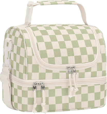 Vankor Corduroy Lunch Box Kids Insulated Lunch Bag Double Decker, Cute Leak-Proof Lunch Box for Boys Girls, Portable Cooler Lunch Bag Thermal Lunch Tote for School Picnic Travel, Light Blue