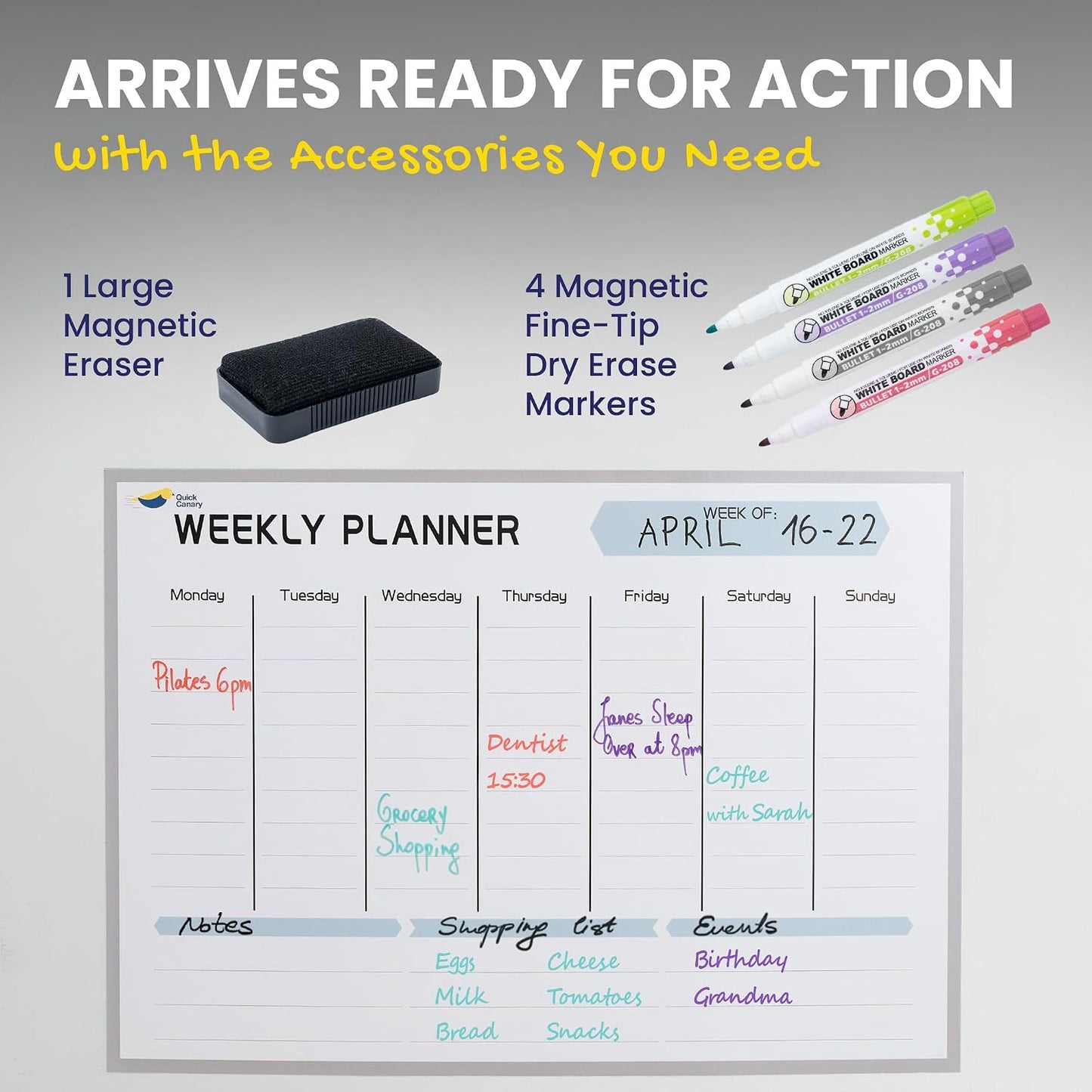 Magnetic Weekly Planner for Fridge - 17x12” Stain-Resistant Dry Erase Whiteboard Fridge Calendar with Large Writing Space for Schedules, Chores & Meals - Includes 4 Markers & Eraser