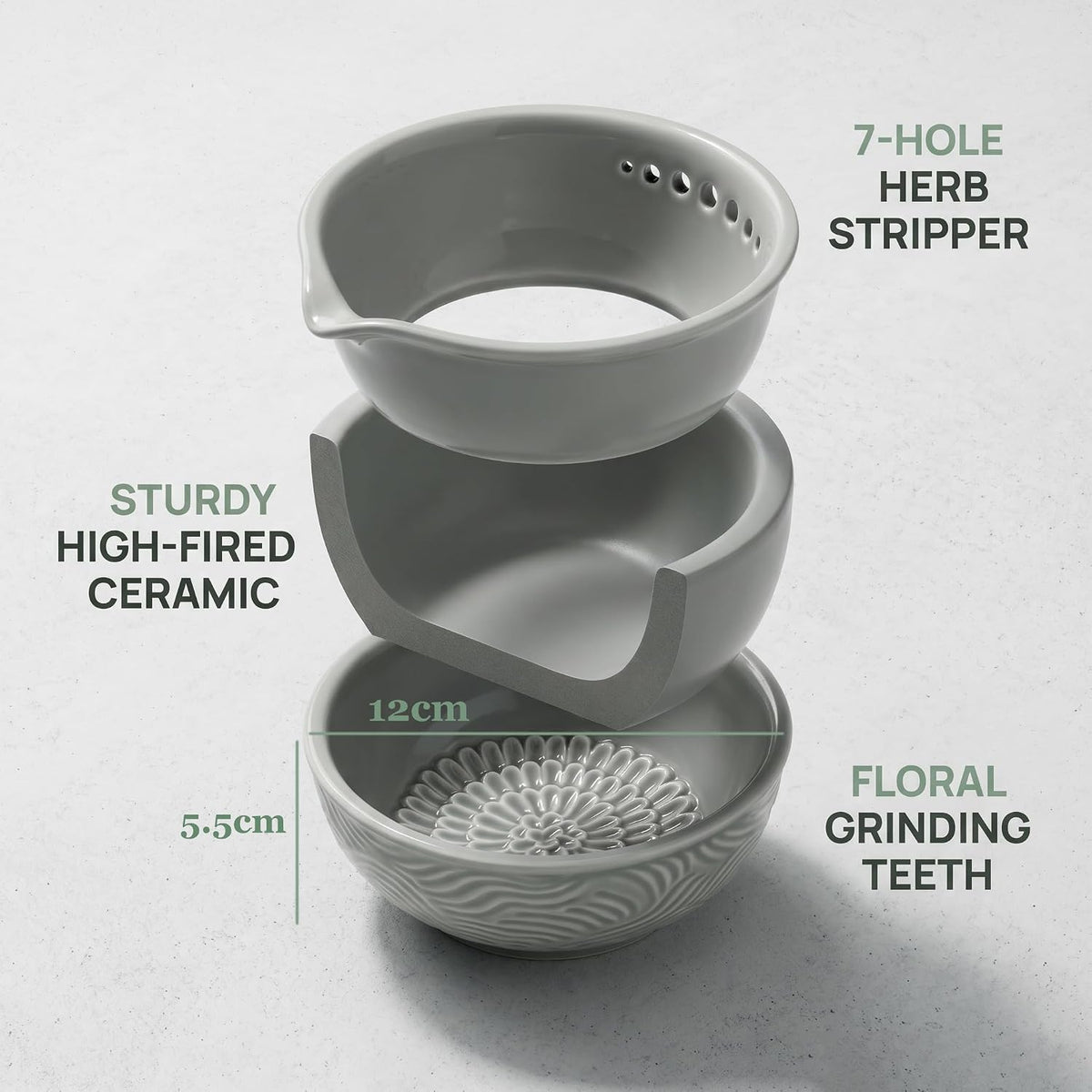Ceramic Grater Bowl with Herb Stripper & Silicone Garlic Peeler