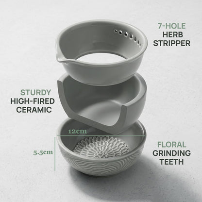 Ceramic Grater Bowl with Herb Stripper & Silicone Garlic Peeler