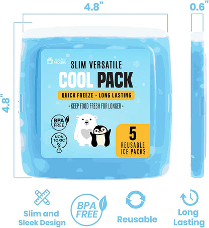 Healthy Packers® Reusable Ice Packs for Lunch Boxes Kids and Adults | Long‑Lasting Thin Freezer Packs for Coolers, Bento Boxes, Lunch Bags, Travel, School Meals, Meal Prep (10-Pack | Square)