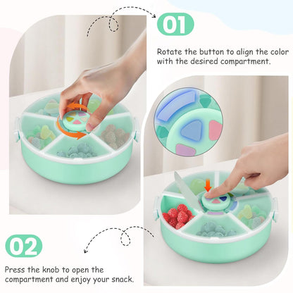 JOOPETALK Kids Reusable Rotating Snack Container with 5 Separate Compartments, Color Matching Opening Lid, BPA/PVC-Free, Dishwasher Safe, Perfect for Travel, School Lunches & On-the-Go Snacking-Purple