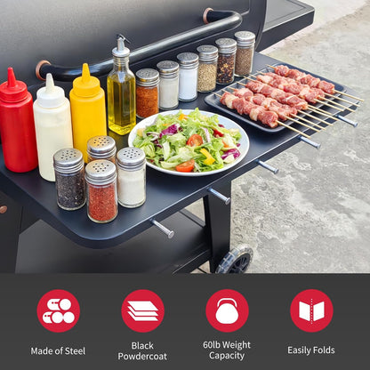 Upgraded Grill Table for Weber Kettle 22"/18"/26", Master Touch 22", Smokey Mountain, Recteq Pellet Grill RT-B380, Prep Station with Cutting Board, Basin, 4 Hooks, Shelf for Weber Kettle Accessories