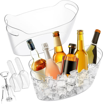 Acrylic Champagne Bucket Set of 2, Ice Bucket for Parties6.5L Large Party Ice Bucket with Ice Scoop & Bottle Opener – Clear Drink Tub for Wedding, Bar, Pool Party, Beer & Wine Chilling