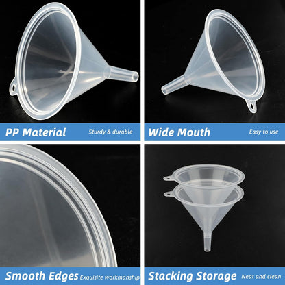 6 Inch Wide Mouth Plastic Large Funnels,Multi-Purpose Clear Funnels with with Reaching Spout for Water Bottles,Oils,Kitchen, Easy and Smooth Content Transfer