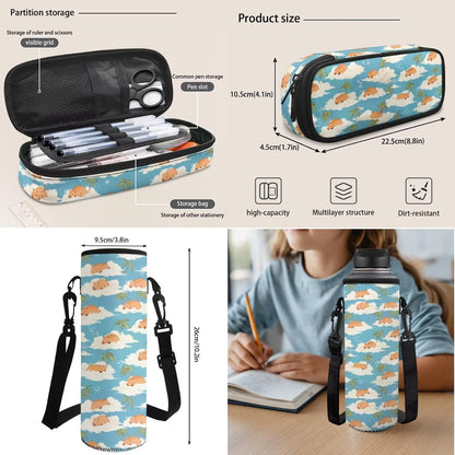 Cute Capybara Pizza Backpack for Girls, 5 Pcs Boys School Bag Set for Kids, 17 Inch Backpacks Lunch Pencil Box Reusable Utensils Case Set for Middle Elementary School, 3rd Grade Backpack