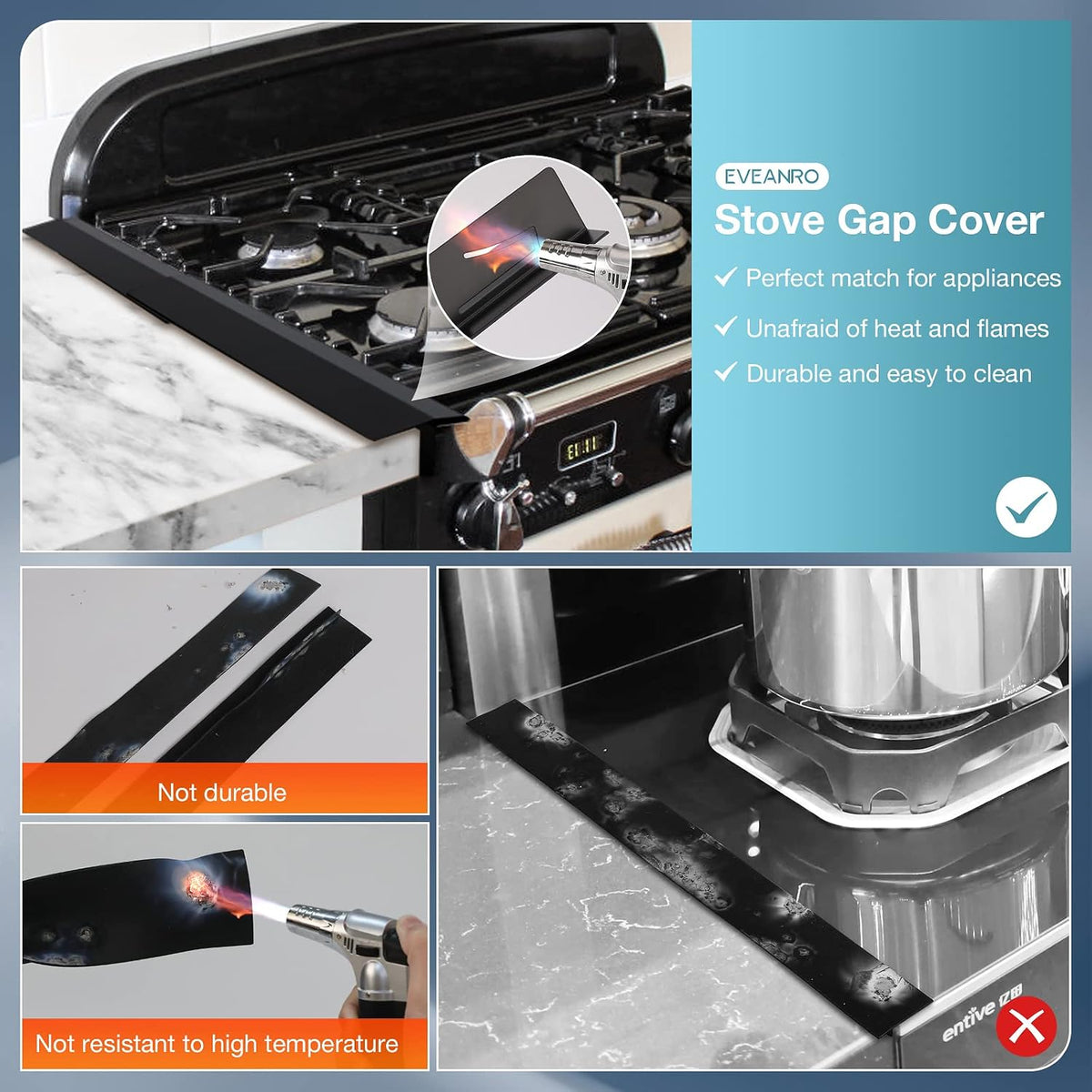 2PCS Kitchen Stove Counter Gap Covers Stainless Steel (13.8"-27.5" Silver)