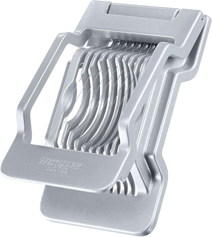 Westmark Egg Slicer Justus for Hard Boiled Eggs with Individually Tensioned Stainless Steel Wire Cutters, German Heavy Duty Aluminium Slicer for Round & Oval Eggs, Dishwasher Safe, Grey