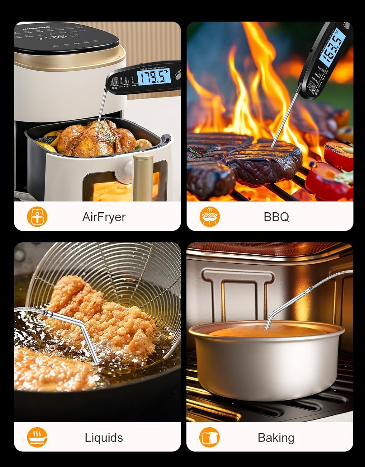 Instant Read Meat Thermometer Digital for Cooking with Dual Probe