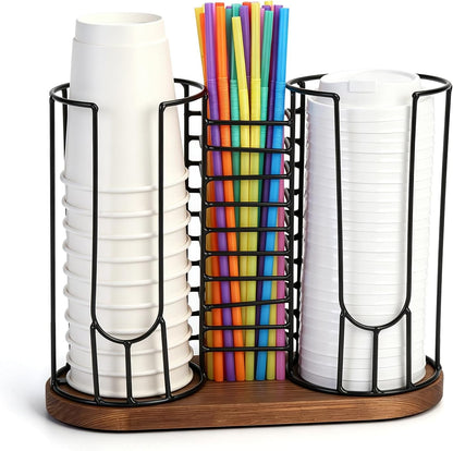 Coffee Cup and Lid Holder with Straw Holder,8-24oz Disposable Cup Organizer