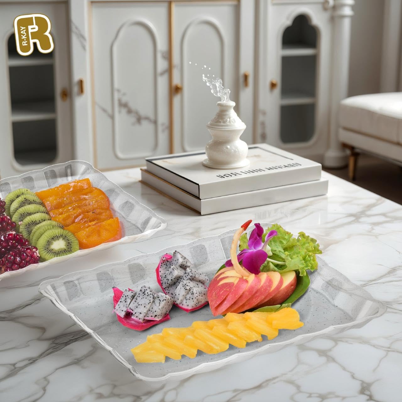6 Pack Clear Plastic Serving Trays for Party, 9 x 13 Inch - Heavy Duty Plastic Trays for Food - Rectangular Party Serving Trays and Platters - Clear Disposable Trays