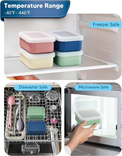 8 PCS 2 Cup Silicone Freezer Molds with Lid, Meal Prep Freezer Molds Silicone Freezer Containers Reusable Food Preserving Tray Freezing Ice Trays for Soups Sauces Stews