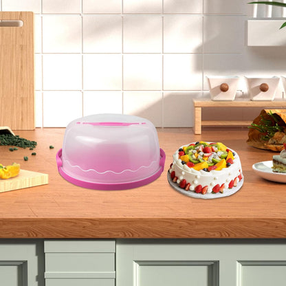 MagiDeal Cake Carrier,Cake Keeper Stand,Fits 10 inch Cake,Holds Pies,Round Cupcake Storage,with Lid and Handle,Cake Storage Container, green, 28.7cmx13cm